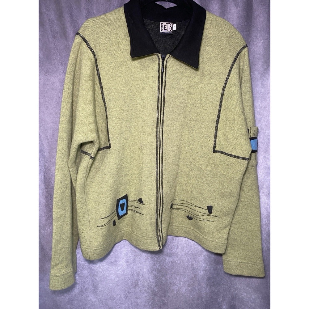 Vintage BETS by Canvasbacks Women Green Full Zip Cardigan Jacket Wool Blend Sz S